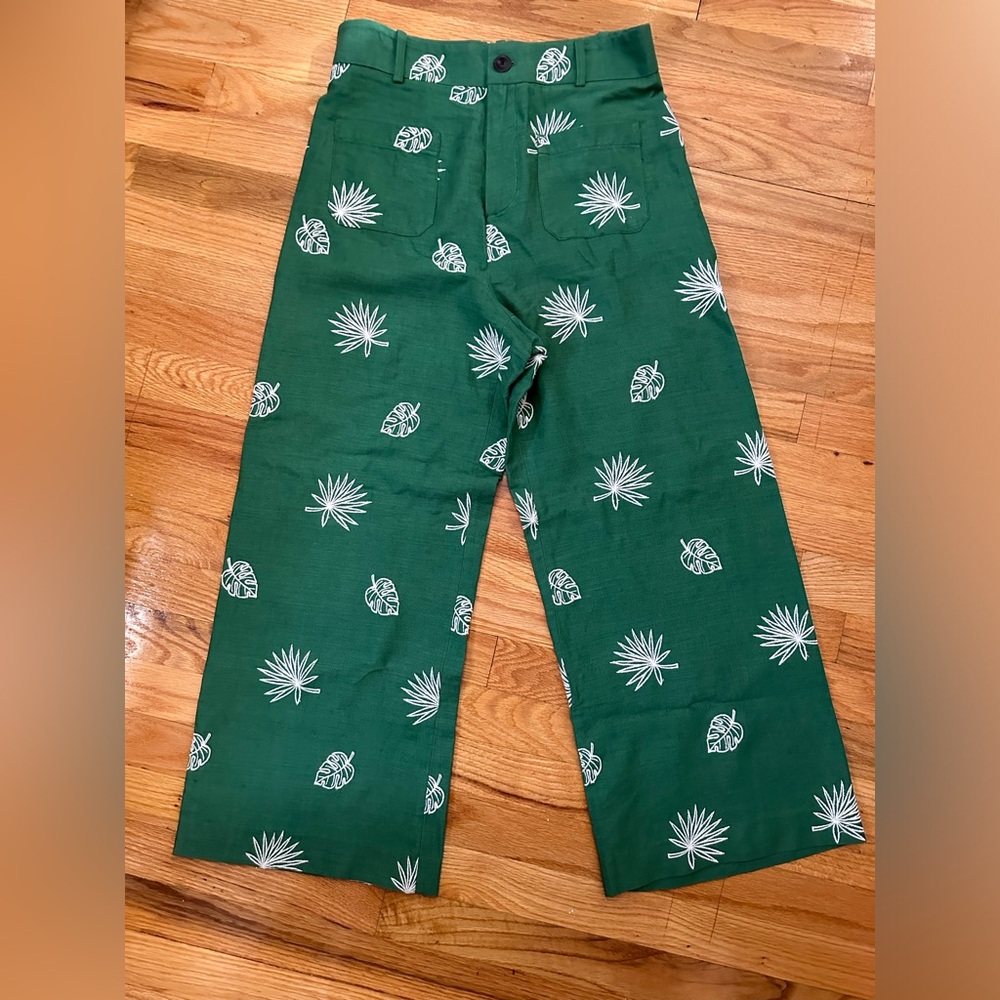 Zara High Waisted With Embroidered Leaf Pants